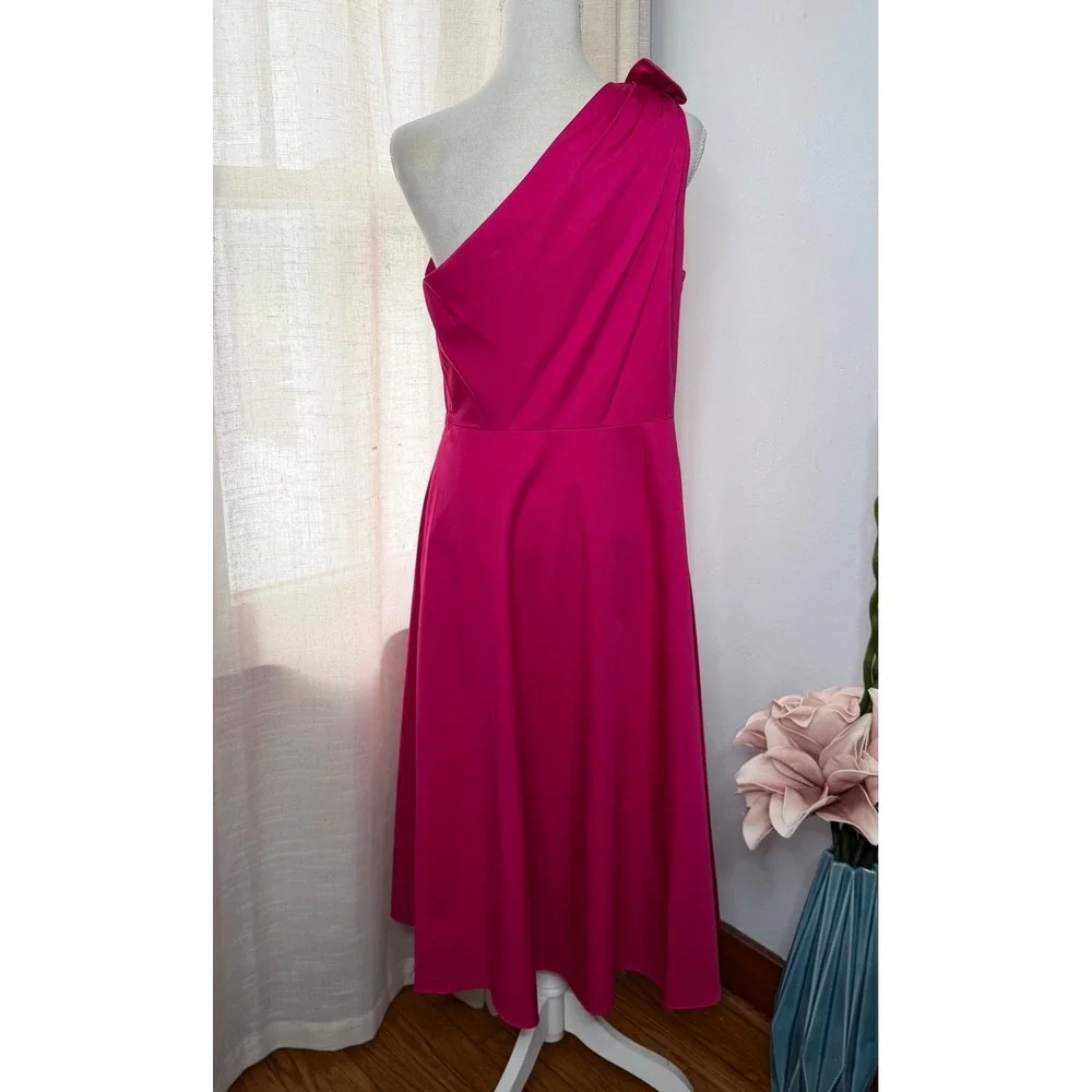 NWT Kate Spade Poplin One Shoulder Sabrina Dress Bow Midi Pink Rosa Plum Size 10